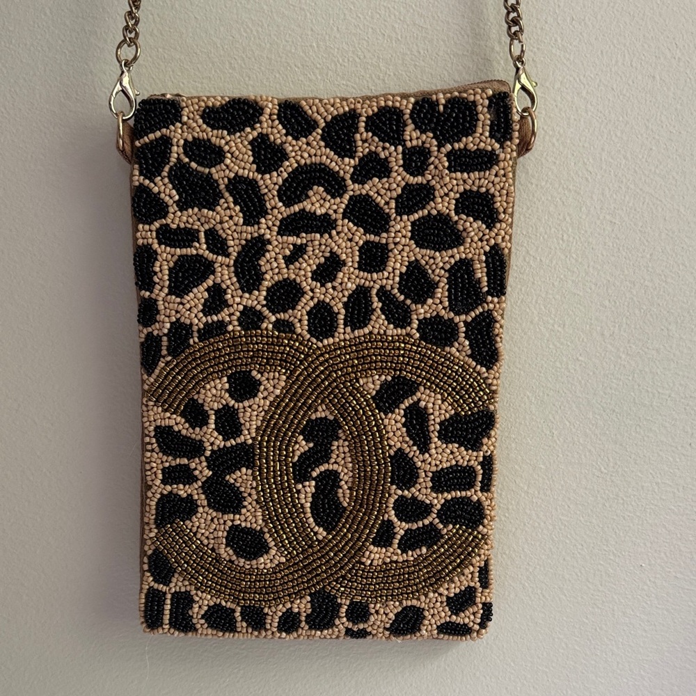 CC Black and Tan Beaded Crossbody Bag